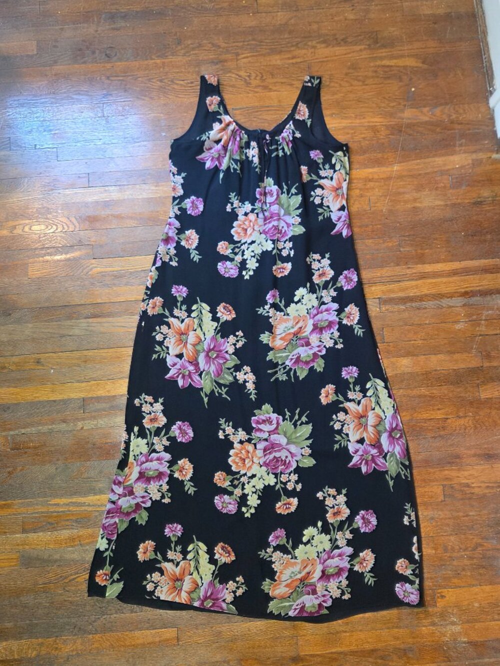 Jones New York Sport Vintage Black Floral Silk Maxi Dress